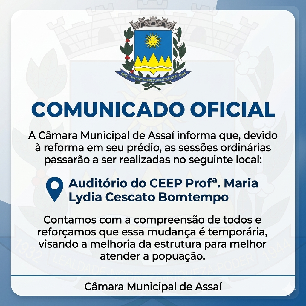 Comunicado - Mudança de Local das Sessões